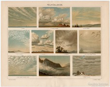Felhőalakok, Pallas színes nyomat 1895, eredeti, antik