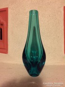 Vastagfalú kék kristály üveg váza, tömör, súlyos üveg (91)