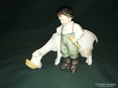 Kisfiú kecskével Zsolnay porcelán figura Sinkó 22cm