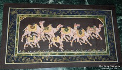Indiai selyemkép festmény Tevék - teve sereg