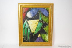 Picasso stílusú absztrakt olajfestmény 39x49 cm