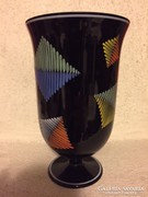 Retro fekete kézzel festett üveg váza -black glass vase (36)