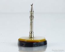 0K856 Régi kisméretű fém minaret talapzaton 5.5 cm