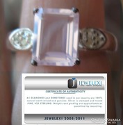 925 ezüst gyűrű rózsakvarc, gyémánt 18,3/57,5 mm átm.