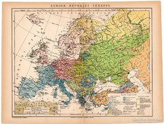 Európa néprajzi térkép (e) 1892, eredeti, antik, magyar