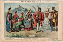 Régi magyar viseletek II., 1892, színes nyomat, eredeti