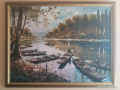 Bánfalvy Ákos (1943-): Horgászok a csónakban festmény