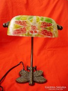 Bronz Tiffany stílusú szitakötős asztali lámpa