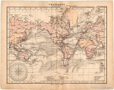 Világtérkép Mercator projekcióban 1893, eredeti, német