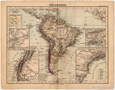 Dél - Amerika térkép 1893, eredeti, német, antik