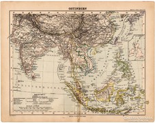 Kelet - India térkép 1893, eredeti, német nyelvű, antik