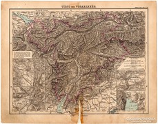 Tirol és Vorarlberg térkép 1893, eredeti, német, antik