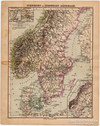 Svédország és Norvégia, Dánia térkép 1893, eredeti, német
