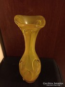 Sárga régi lengyel kristályüveg váza, kézzel készült (37)