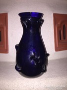 Kék nagy, fújt, öblös, bütykös üveg váza (14)  - glass vase