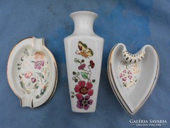 3db Zsolnay pillangós porcelán.Váza hamutál és névjegy tartó