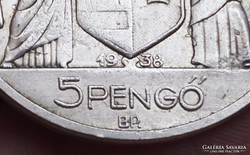  LEGRITKÁBB Horthy ezüst 5 pengő 1938  U.P. 