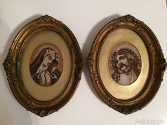 Jézus és Szűz Mária kézi gobelin kép ovál blondel keretben