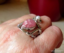 LEÁRAZVA! Rodokrozit, valódi gyöngy - ezüst gyűrű