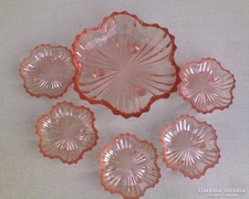 Rózsaszín üveg virág alakú kompótos készlet 