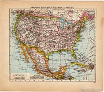 Amerikai Egyesült Államok és Mexikó térkép 1929, magyar