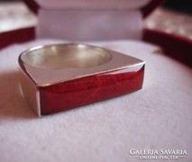 Posztmodern - vörös korall és ezüst gyűrű