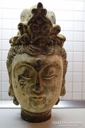 Ázsiai, antik fa faragott Buddha fej. Nagyméretű!