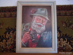 Old Bavarian, with beer mug, print in frame!