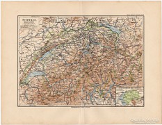 Svájc térkép 1892, eredeti, német, régi
