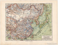 Kína és Japán térkép 1892, német, eredeti, régi