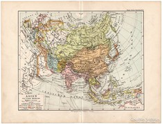 Ázsia térkép 1892, német nyelvű, eredeti, régi