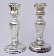 Antik foncsorozott - szakított üveg gyertyatartó párban 
