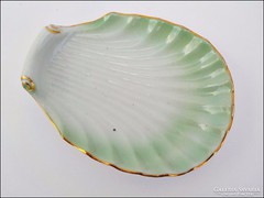 Régi Drasche aranyozott zöld kagyló ékszertartó tálka 