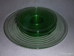 Retro zöld üveg sütemény kínáló készlet 4 sz.(ap)