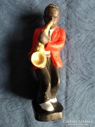 Néger jazz zenész kézzel kerámia szobor talapzaton, 19 cm