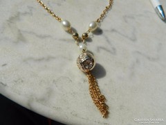 Interesting jewelry gold necklace with pearls and pendant new