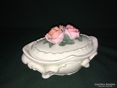 Karl Ens rózsás porcelán bonbonier 18 cm