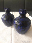 2 db antik, kék-fekete mázas Lázi kerámia váza