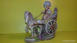 Antik Lippelsdorfi Lippelsdorf lovas hintós barokk porcelán figura
