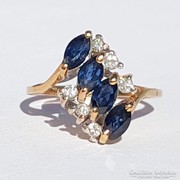 14K arany valódi kék zafír gyémánt gyűrű díszdobozban
