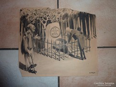 O. Agon jelzéssel Temetői jelenet, régi tusrajz, sérült (O. Ason ?) külföldi művész
