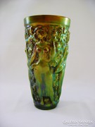 Zsolnay Eozin barnás-zöld szüretelő váza
