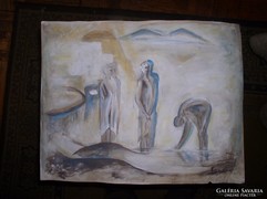 Festmény- Egry József:Keresztelés című kép vázlata, papír 