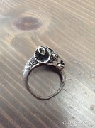 Antik ezüst kosfejes gyűrű, állítható