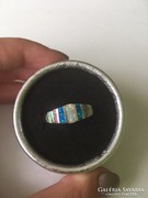 Kék, fehér és rózsaszín opál köves ezüst gyűrű