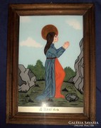 RELIGIOUS THEMED PAINTED GLASS PANEL IN FRAME