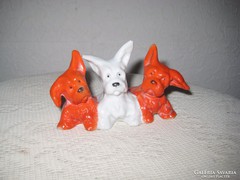 Bécsi porcelán   kiskutya , hármas ,  az osztrák nemzeti színekben
