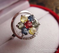 Tavaszgyűrű- gránát, zafír, citrin zöld ametiszt ezüst gyűrű