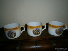3 db Zsolnay 1100/ db antik jelenetes  porcelán teás 