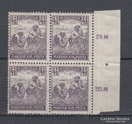 1920/24 Arató 4 1/2 Korona 4-es tömb postatisztán (A013)